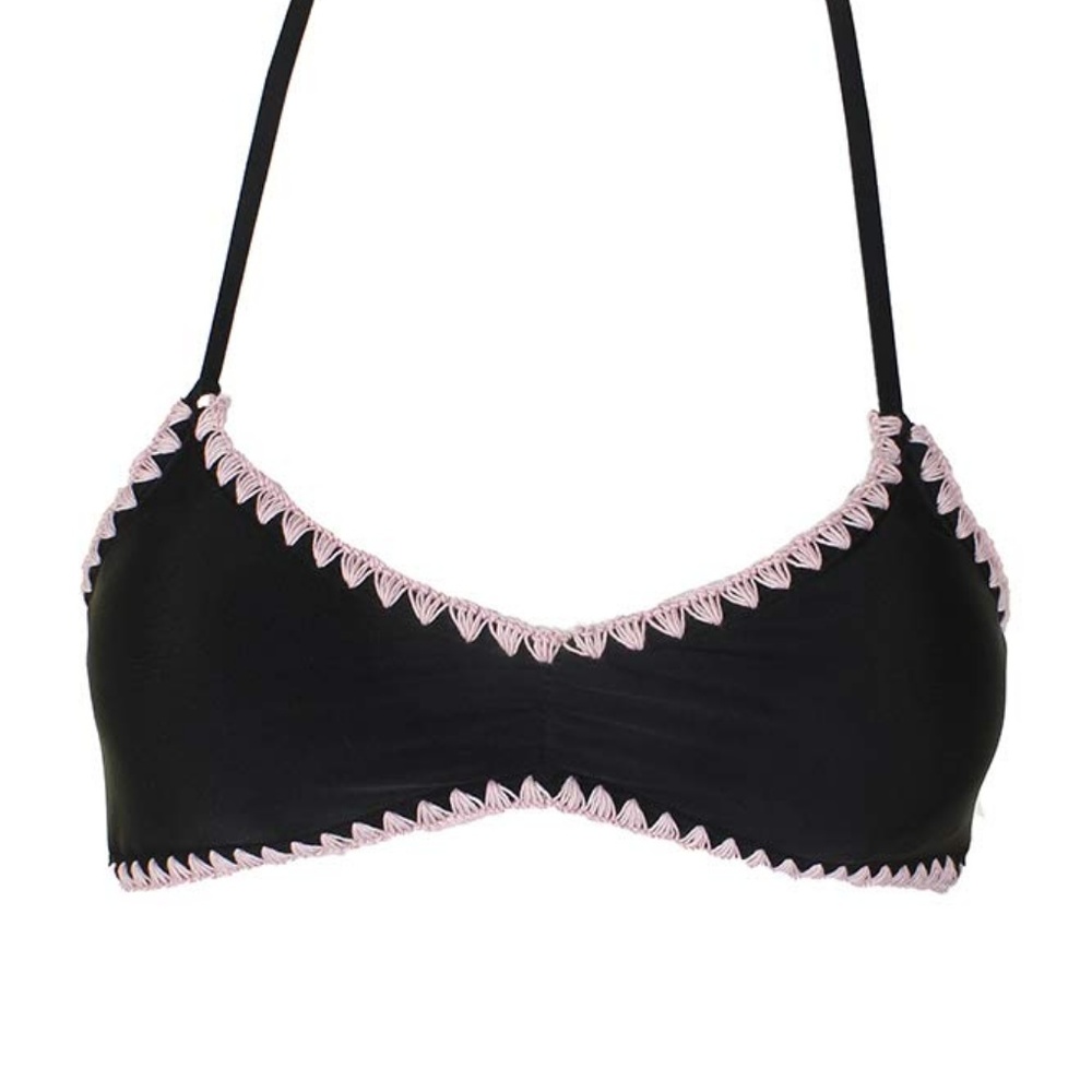 Black Pink Shell Stitch Bralette Bikini Top